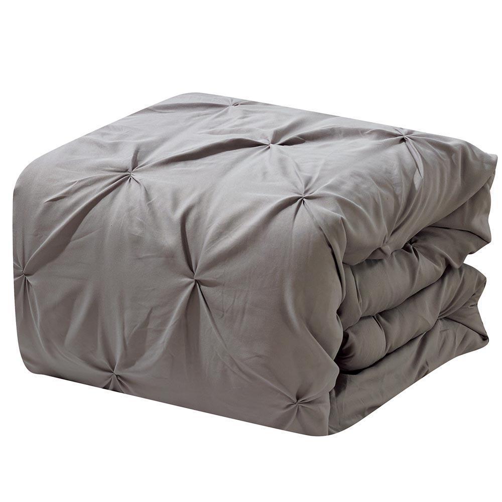 Gray Oxford Double Needle Luxury Soft Pinch Pleated Comforter Set