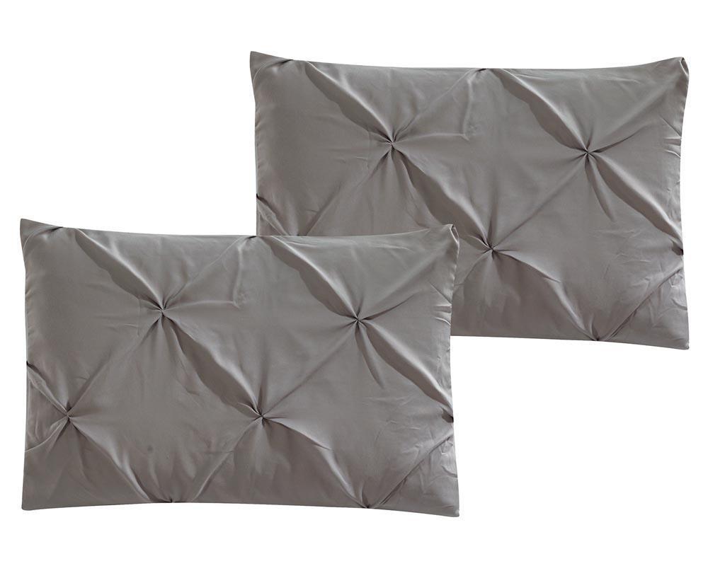 Gray Oxford Double Needle Luxury Soft Pinch Pleated Comforter Set