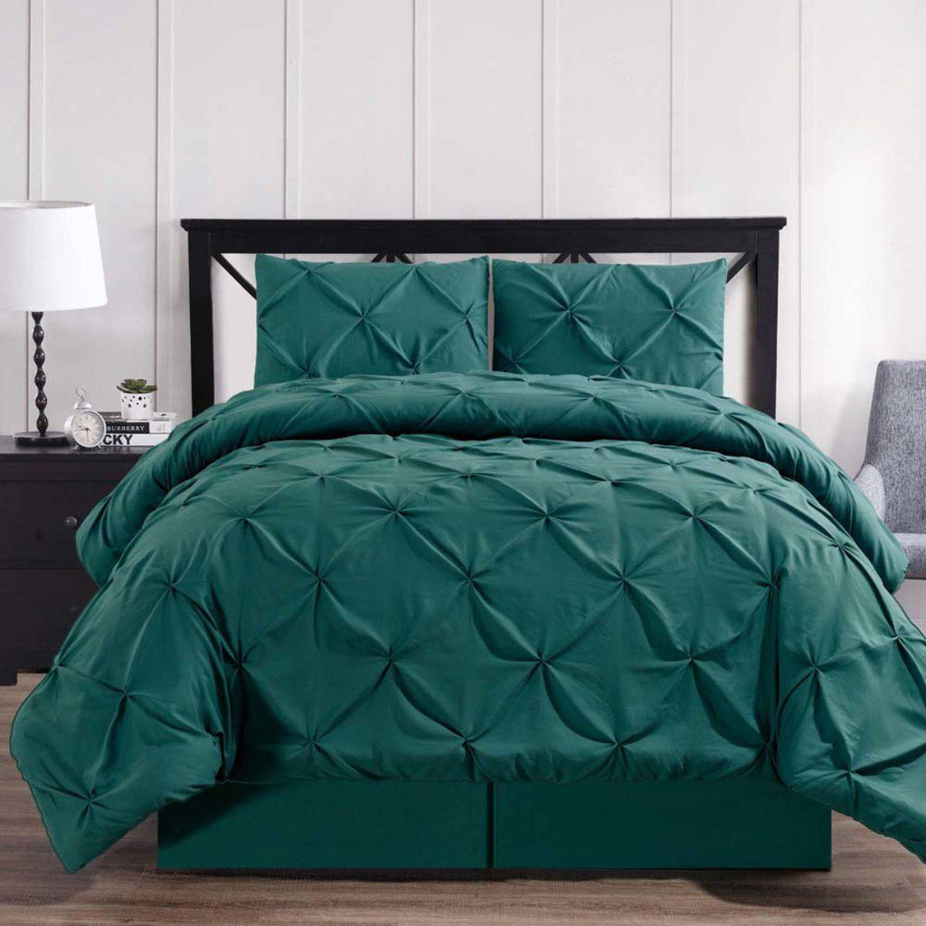 Teal Oxford Double Needle Luxury Soft Pinch Pleated Comforter Set