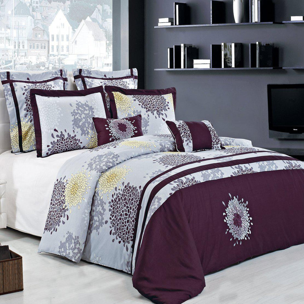 7 Piece Fifi 100% Cotton Embroidered Duvet Cover Set. Full/Queen
